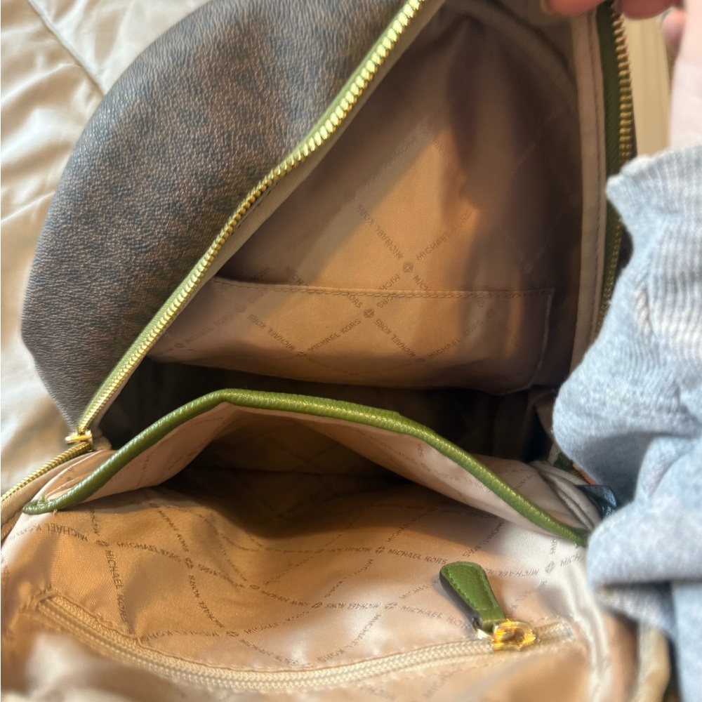 Michael Kors Signature Brown Backpack with Gold and Green Accents - Picture 4 of 4